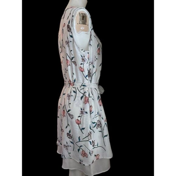 DR2 Medium Floral Sleeveless Pleated Lined Belted Dress Shift Sheath Rainn NWT - Picture 3 of 7